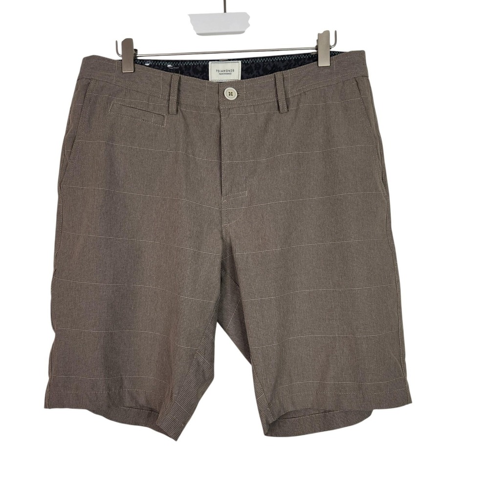 7 DIAMONDS‎ Vitality Shorts Mens 32 Brown Check Performance Stretch Chino 10"
